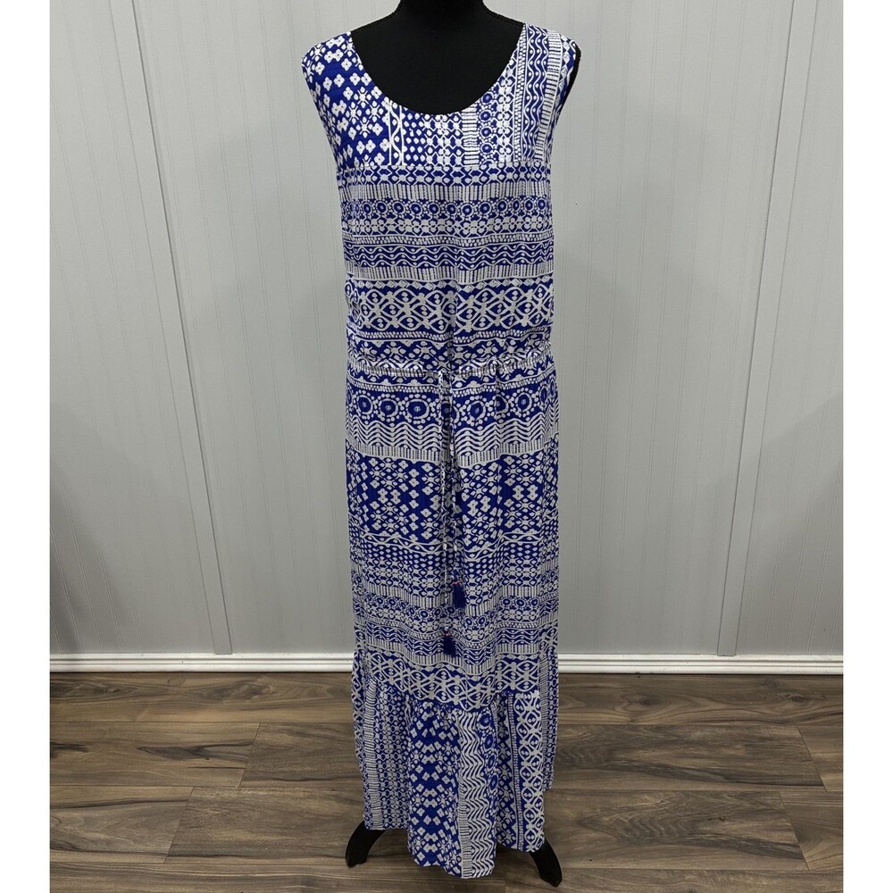 Vineyard Vines Women's XL Blue/White Sleeveless 100% Silk Maxi Dress Classic